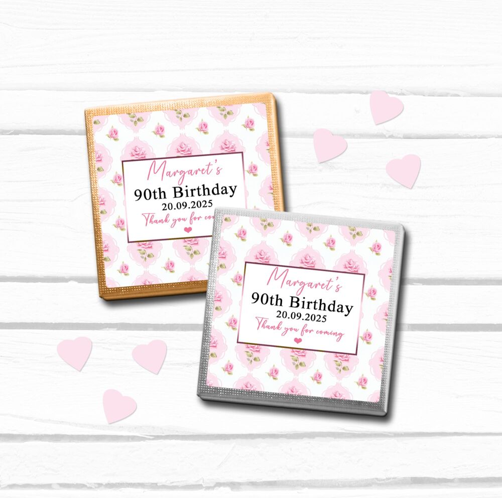Pink Roses Personalised Birthday Chocolates Favours x10