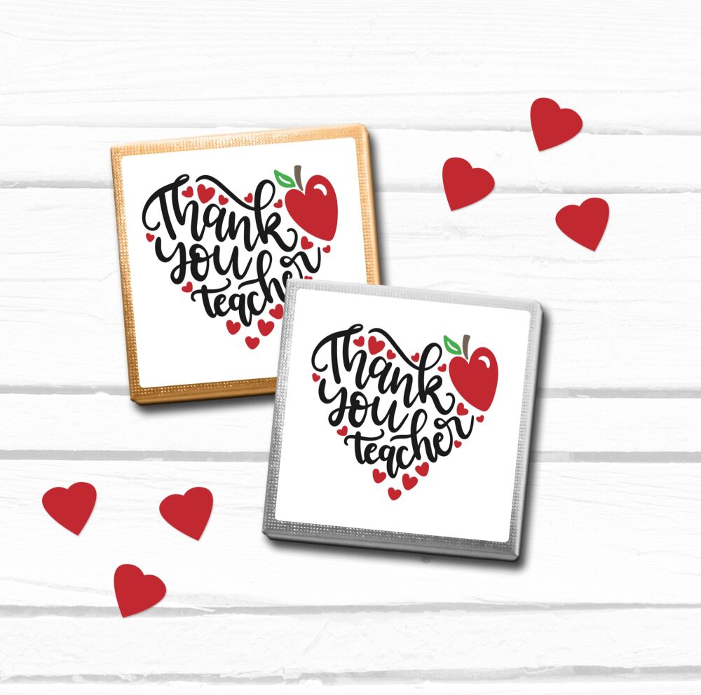 Thank You Teacher Chocolates Mini Gifts Apple Hearts x10