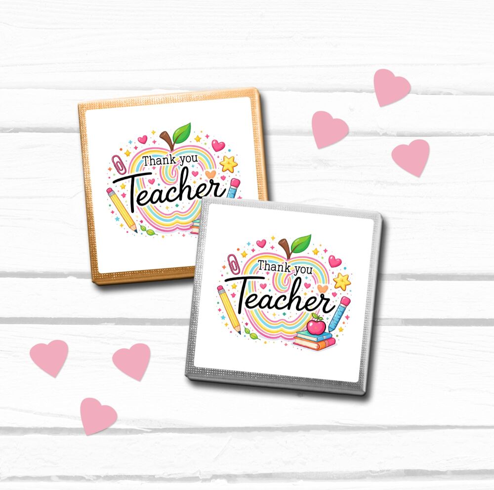Thank You Teacher Chocolates Mini Gifts Pastel Apples Hearts x10