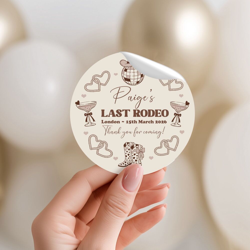 Last Rodeo Hen Party Stickers Brown and Beige Cowgirl Disco Doodles