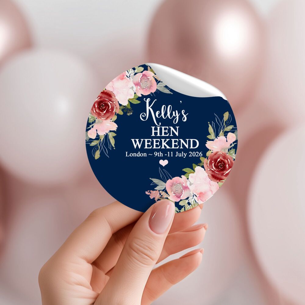 Hen Party Stickers Navy Blue With Pink Flowers