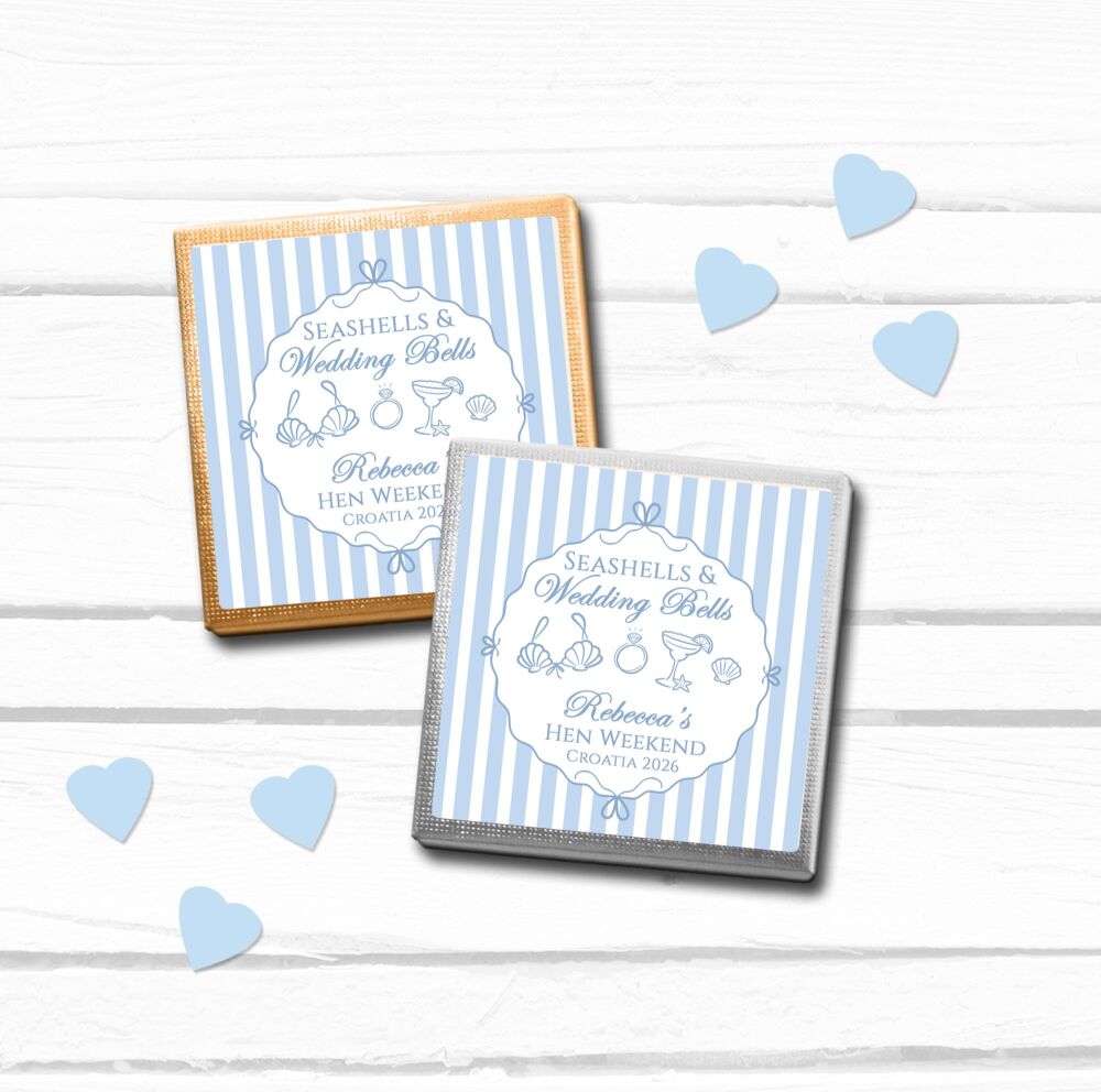 Seashells and Wedding Bells Personalised Hen Party Chocolates x10