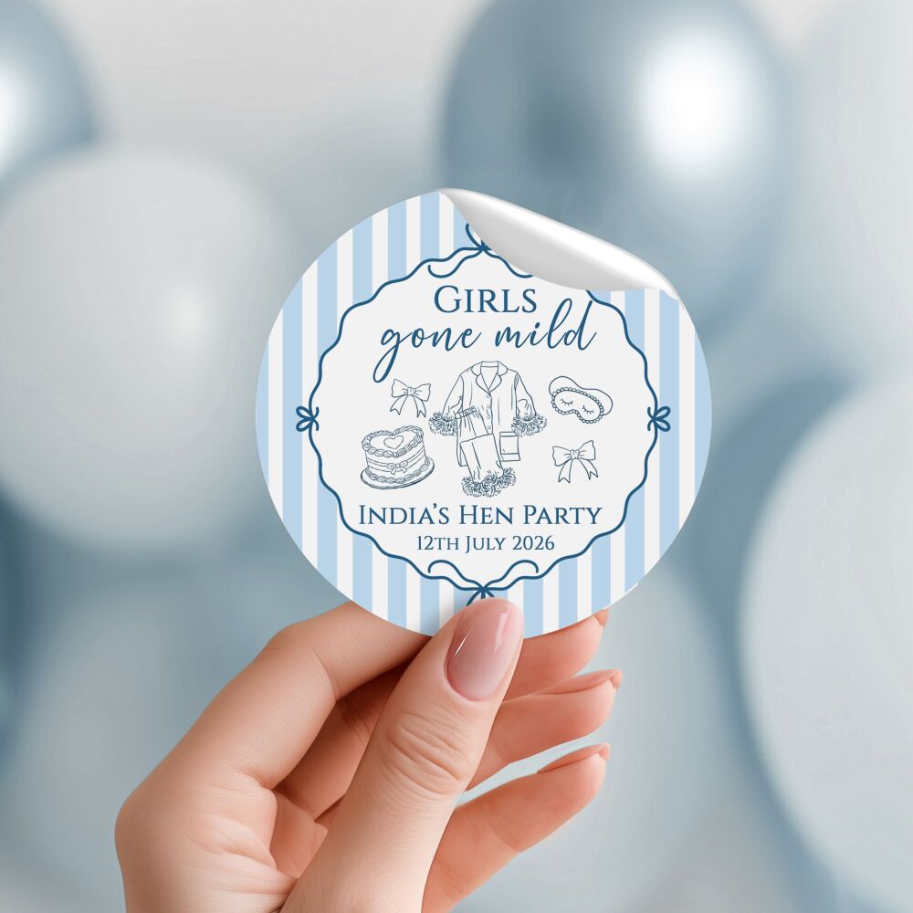 Girls Gone Mild Blue Themed Hen Party Stickers