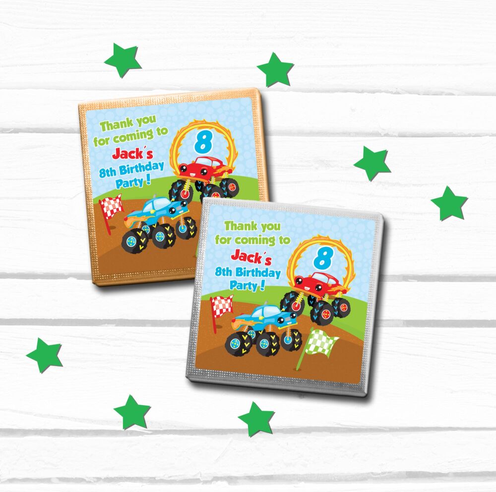 Monster Trucks Kids Party Personalised Chocolates Favours Bag Fillers