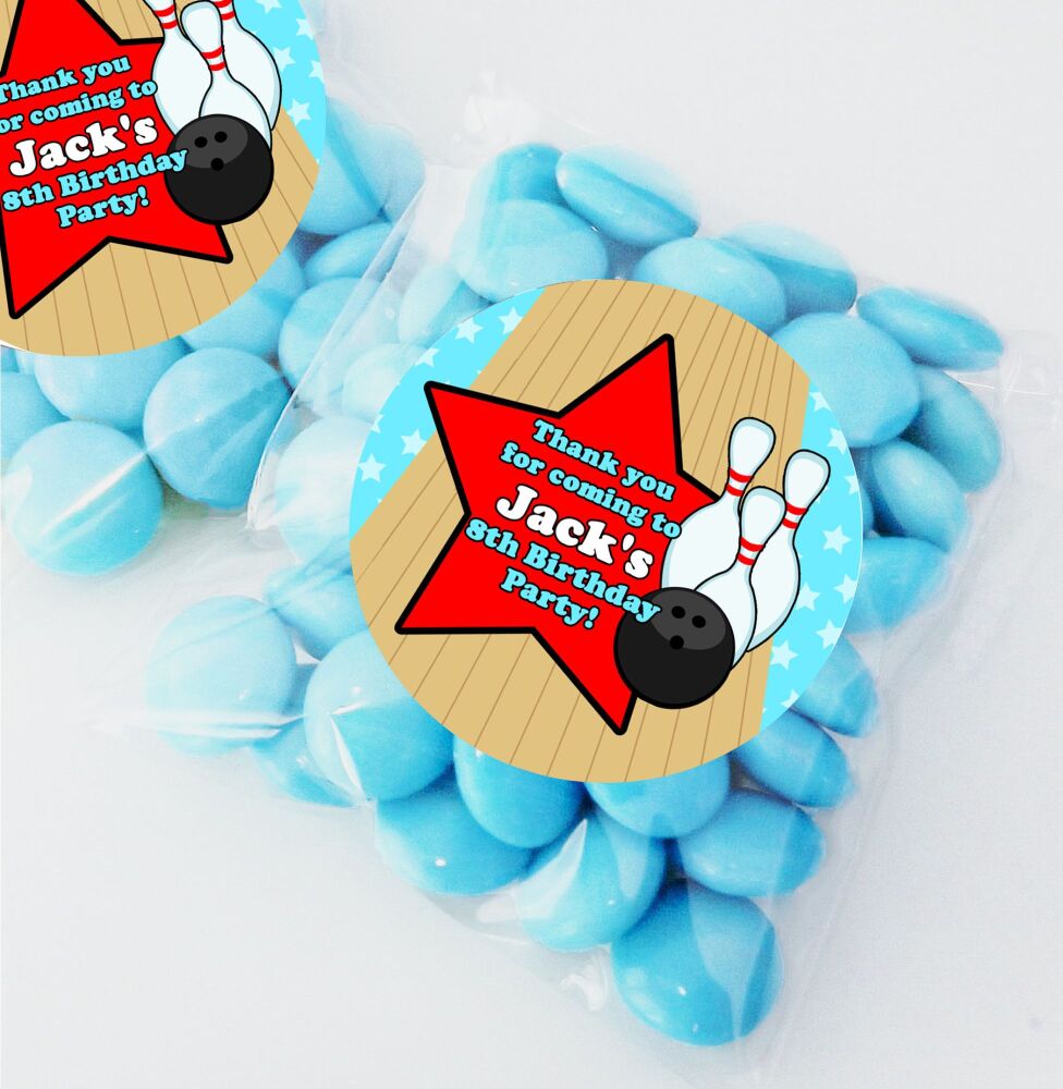 Boys Bowling Birthday Party Sweet Bags & Stickers Kits x12