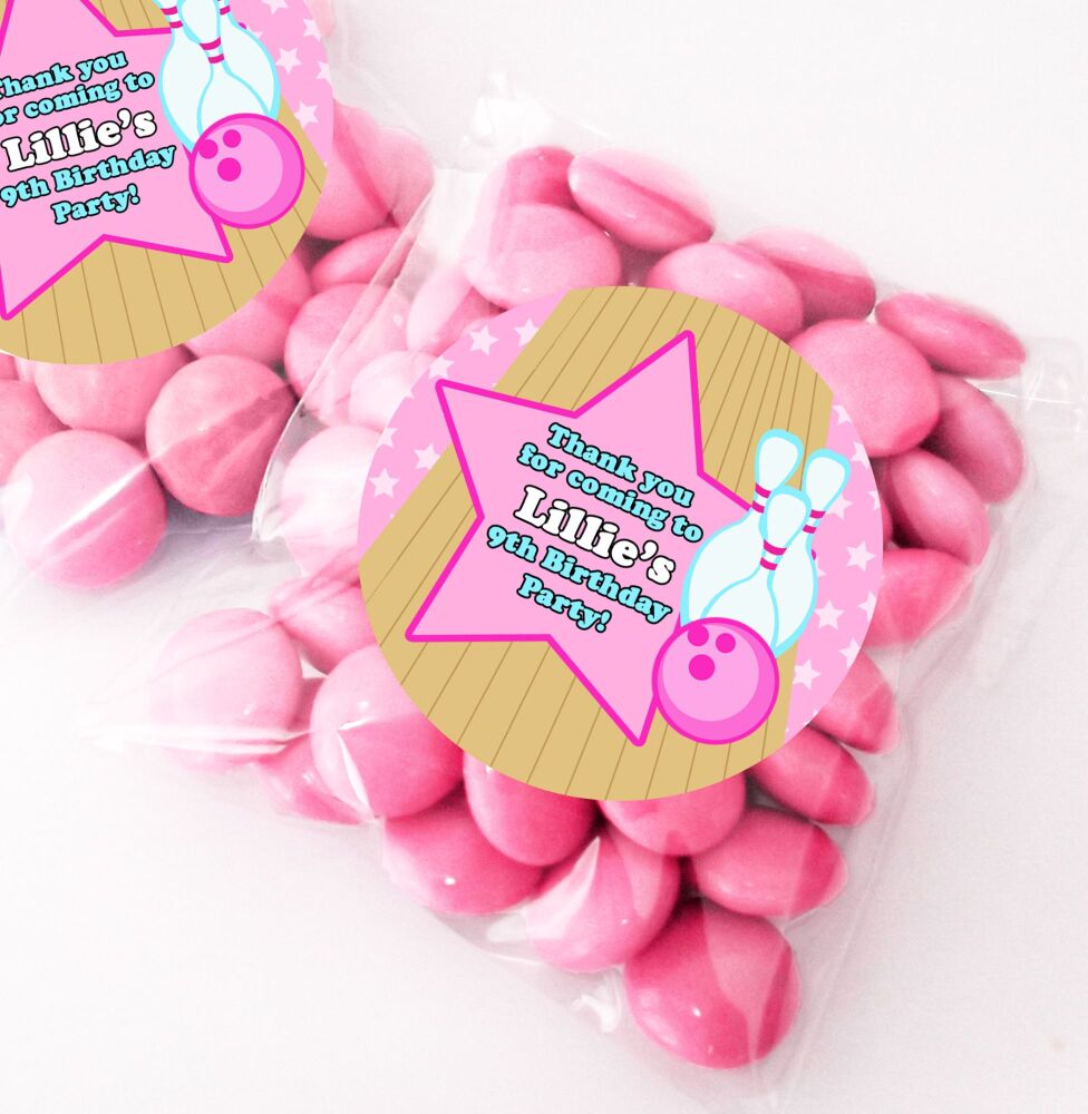 Girls Bowling Birthday Party Sweet Bags & Stickers Kits x12