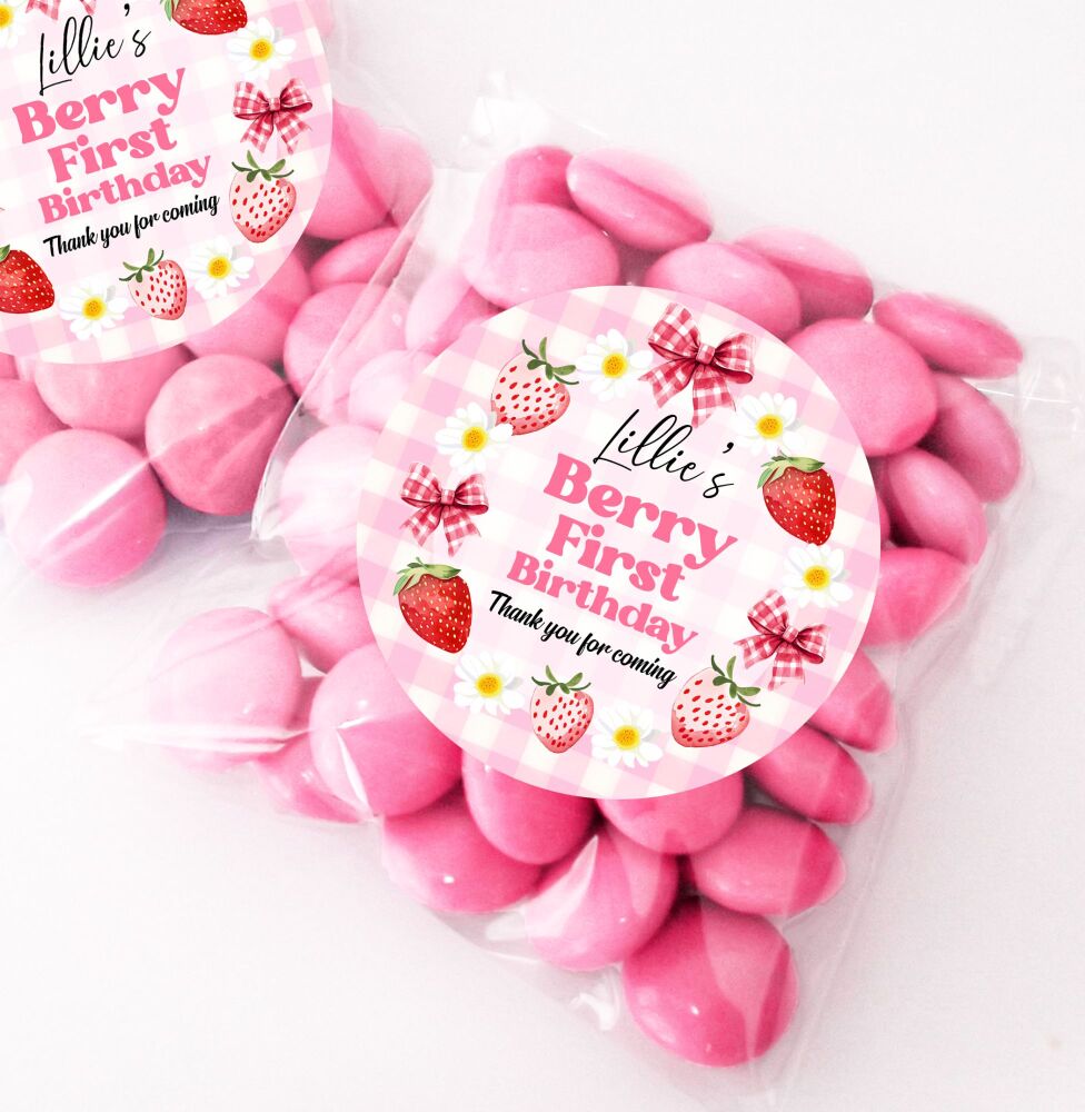 Berry First Birthday Party Sweet Bags & Stickers Kits x12