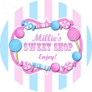 Candy Stripe Pink/Blue Personalised Birthday party bags stickers 1xA4 sheet