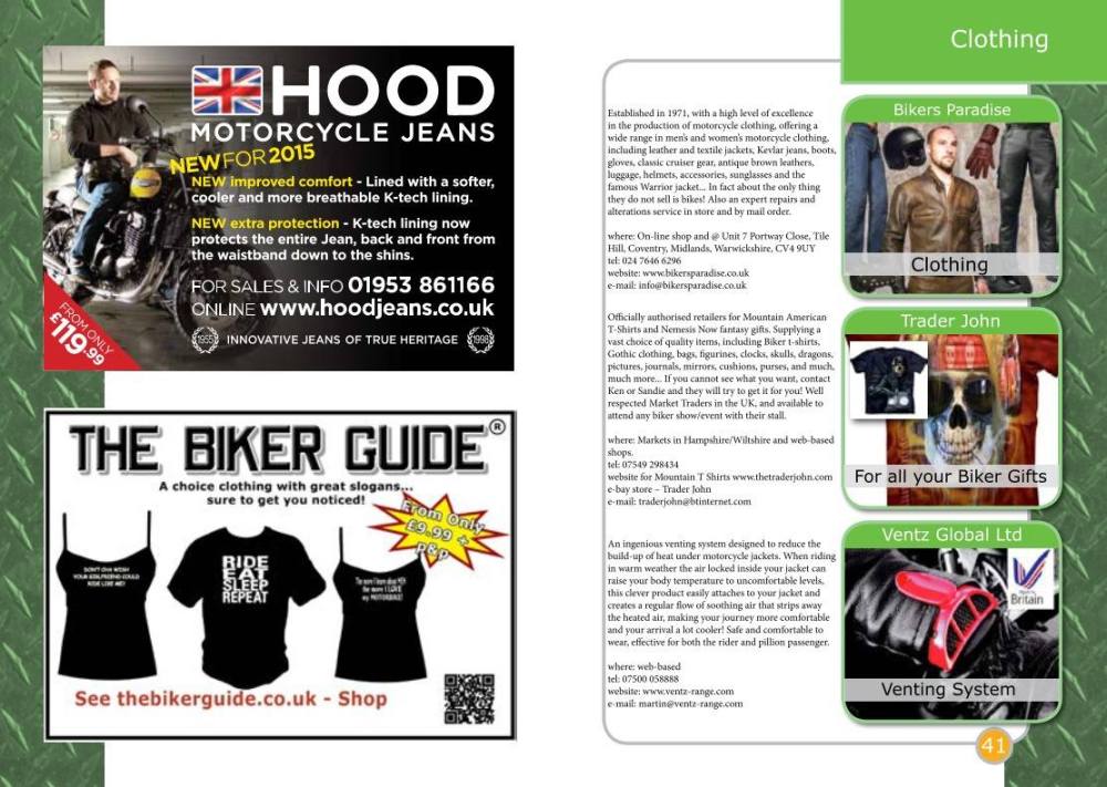 THE BIKER GUIDE - 5th edition, sample page, Clothing