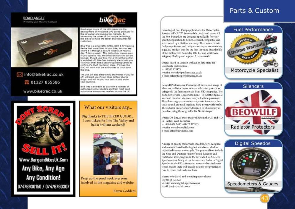 THE BIKER GUIDE - 5th edition, sample page, Custom, Parts