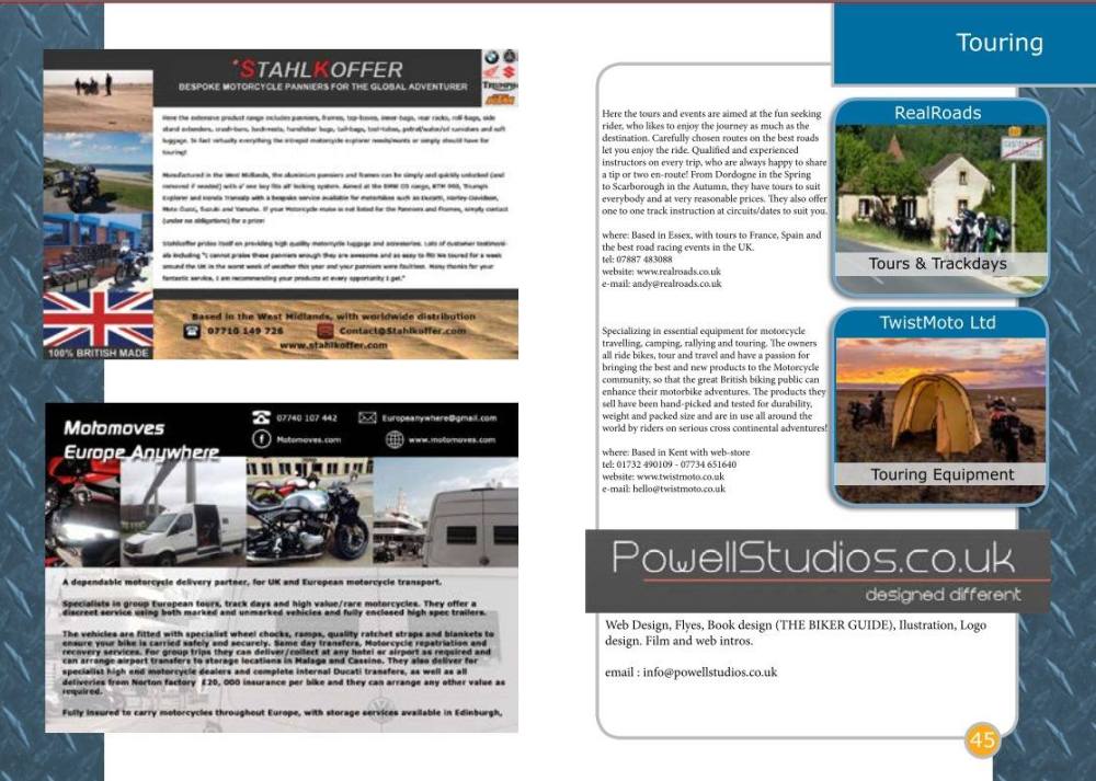 THE BIKER GUIDE - 5th edition, sample page, Touring, Travel,