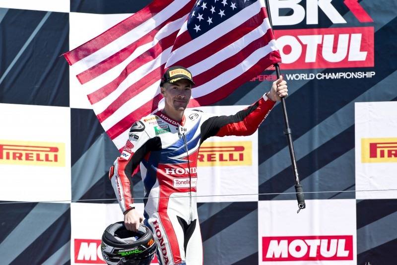 Podium for Nicky Hayden at Laguna with van der Mark a close fourth