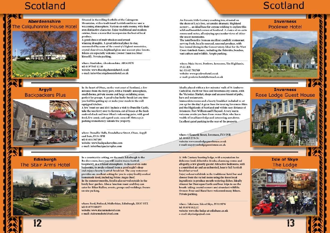 THE BIKER GUIDE - 6th edition, sample page, Accommodation