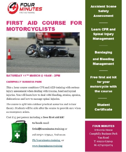 First Aid Course for Motorcyclists with free First Aid Kit, Cardiff, Wales
