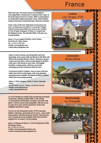 THE BIKER GUIDE - 7th edition, sample page, Accommodation, France, Europe