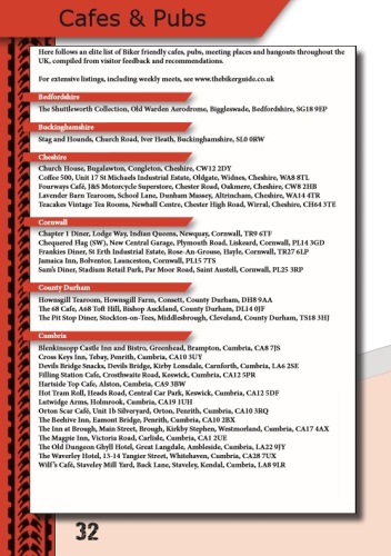 THE BIKER GUIDE, 7th edition, Cafes, Pubs, Meets, list, sample pages THE BIKER GUIDE, 7th edition, Cafes, Pubs, Meets, list, sample pages