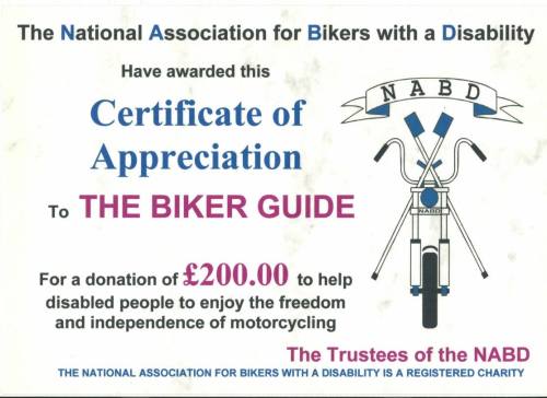 Donation to the NABD - THE BIKER GUIDE