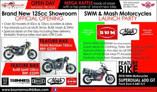 SWM Mash Launch Party, New Showroom Opening, Bournemouth Bikes, Free event