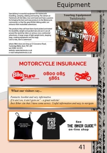 THE BIKER GUIDE - 8th edition, Motorcycle Touring Equipment