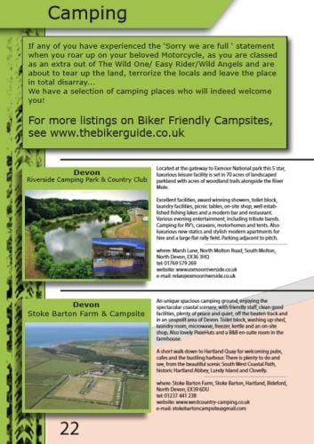 THE BIKER GUIDE - 8th edition, Biker Friendly Camping