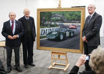 Sir Jackie Stewart unveils new BRM-Rover painting at the British Motor Muse
