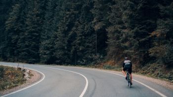 A person riding a bike on the road