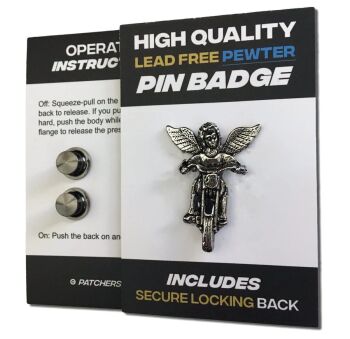 Angel Motorcycle Pewter Pin Badge