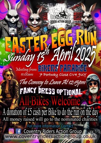 Easter Egg Run, Coventry Riders Action Group, from Bikers Paradise UK