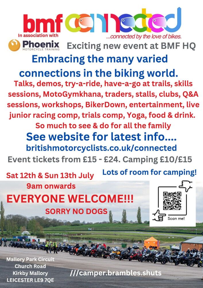 BMF CONNECTED, July, displays, demos, workshops, Mallory Park Circuit, 2025