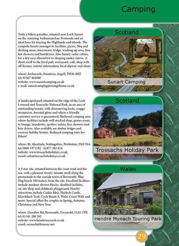 THE BIKER GUIDE - 3rd edition, booklet sample pages, campsites