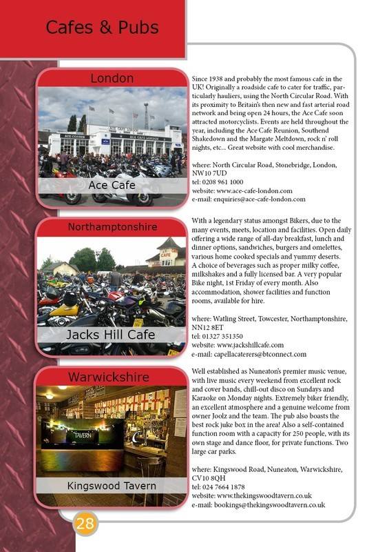 THE BIKER GUIDE - 4th edition, sample page, Cafes, Pubs
