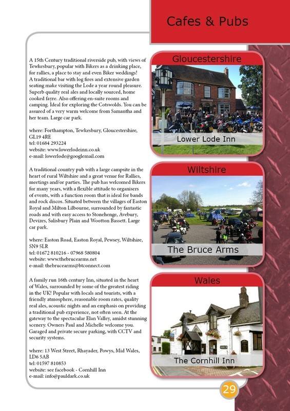 THE BIKER GUIDE - 4th edition, sample page, Cafes, Pubs, Meets