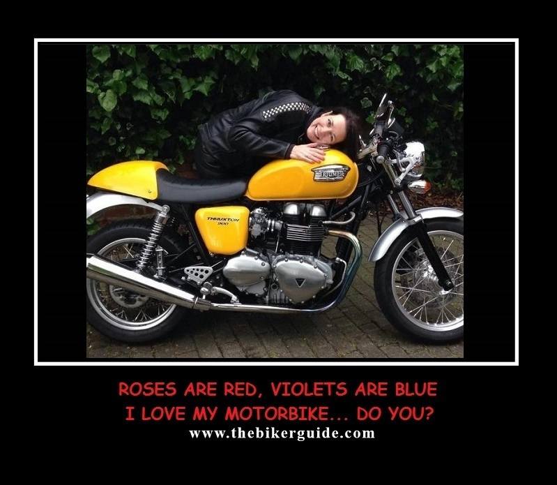 Roses are red, violets are blue, I love my motorbike... do you