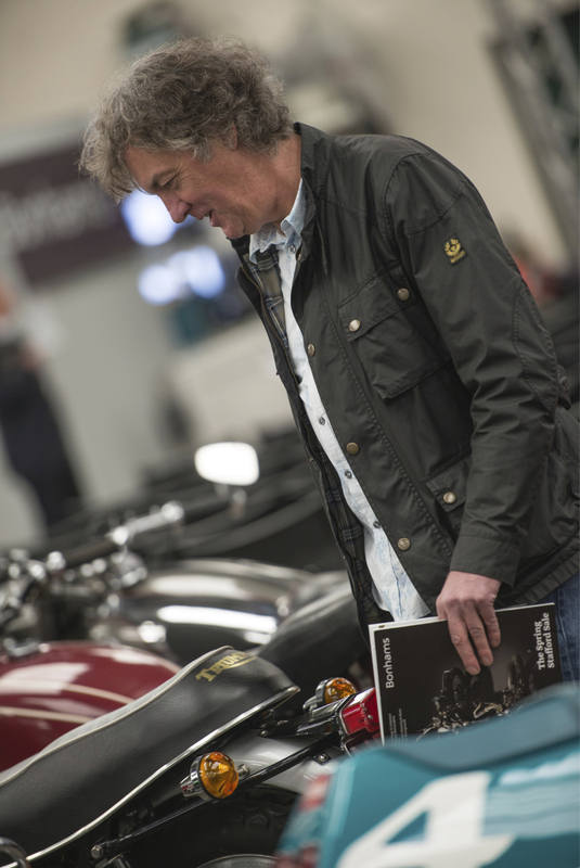 BBC Top Gear stars selling their bikes at Stafford show&thorn;, James May at Bonh