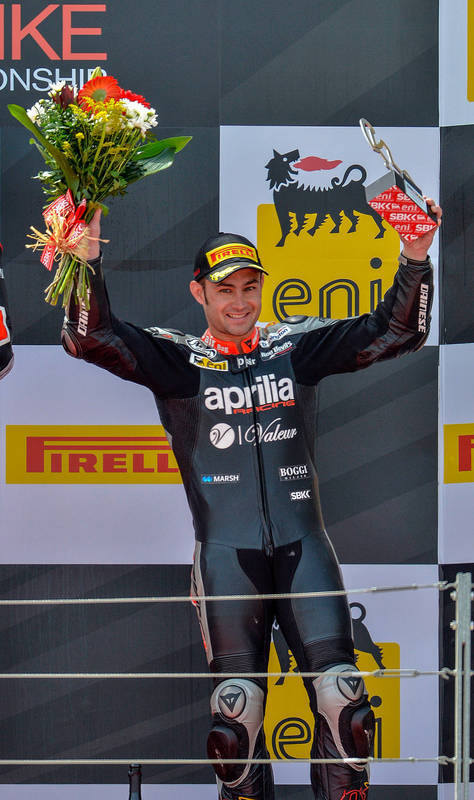 Leon Haslam,Team Aprilia Racing, winning Superpole at Motorland de Aragon,
