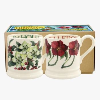 Winter Flowers Hellebore Set of 2 1/2 Pint Mugs Boxed