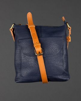 Navy Leather Crossover Bag With Thistle Lining