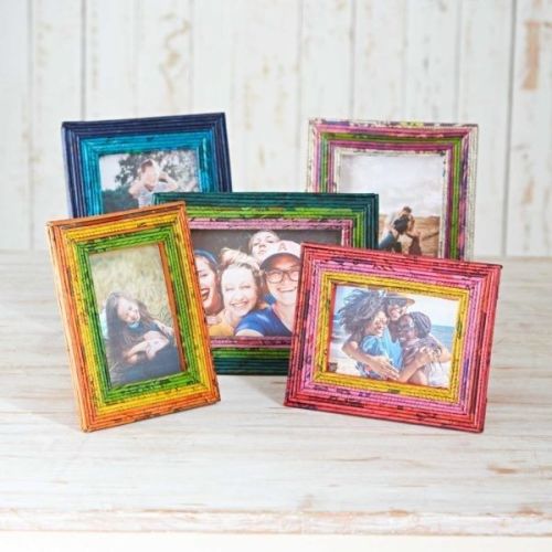 The range includes these recycled newspaper photo frames