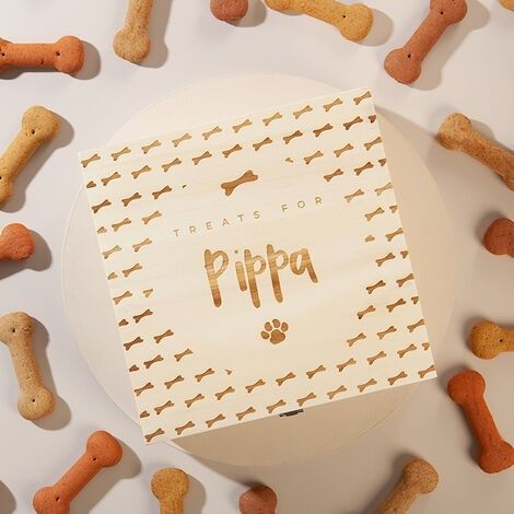This is an Engraved Wooden Dog Treat Box, great for storing those treats in!