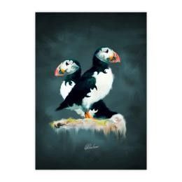 This is a pair of puffins mounted art print