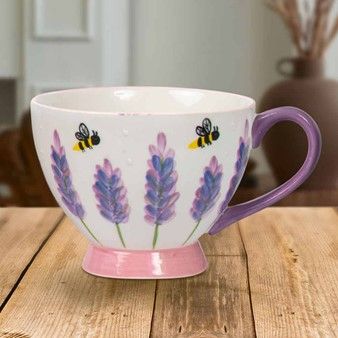 This is a Bees & Lavender Footed Mug