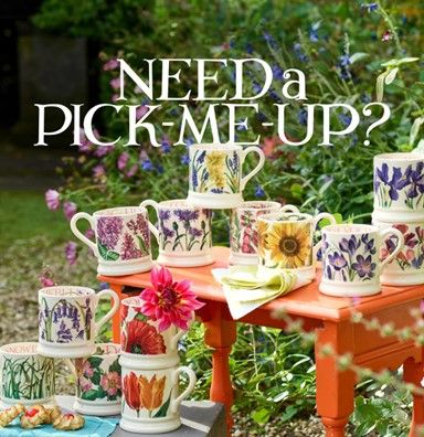 Emma Bridgewater's floral mugs can be used for enjoying a brew from or why not put flowers in them?
