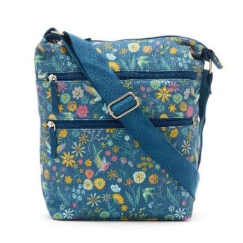 This is an RSPB Ditsy meadow cross-body organic cotton bag 