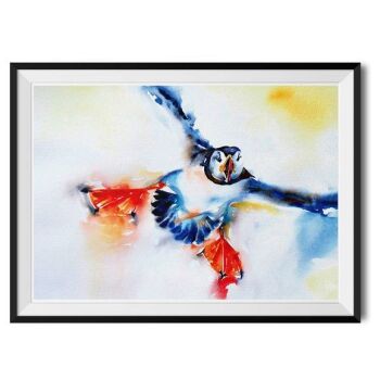 There's Coming In To Land Puffin Watercolour Fine Art Print