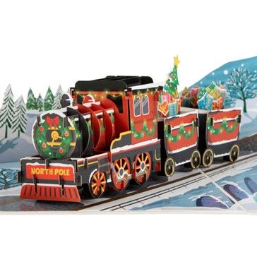 There's a jolly pop up Christmas card train