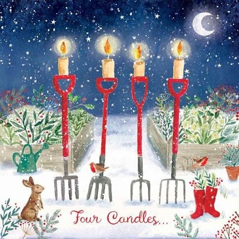 I love this card - Four Candles, with the rabbit sitting in the snow and the Welly boots, too!