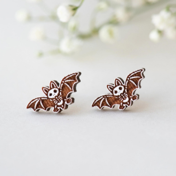 English Heritage has these Skeleton Bat stud earrings, made from premium American Cherry wood