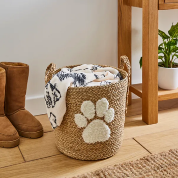 This Paw Print Tapered Seagrass Storage Basket is available from Dunhelm This Paw Print Tapered Seagrass Storage Basket is available from Dunhelm