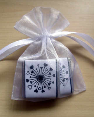 WHITE ORGANZA BAG with 2 MINI CHOCS (any wrapper design)