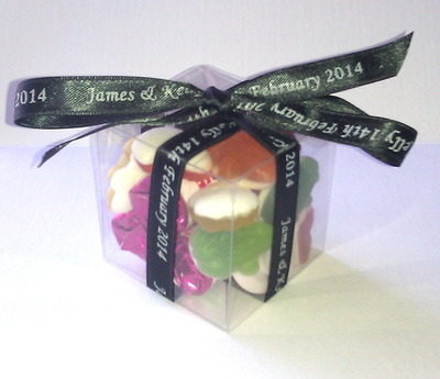CUBE SWEETIE FAVOUR tied with black personalised ribbon